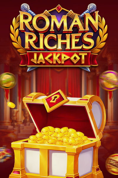 Cover of Roman Riches Jackpot with gold coins and Roman luxury